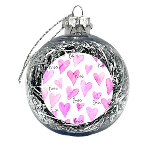 pink watercolor hearts - xmas bauble by Anastasios Konstantinidis