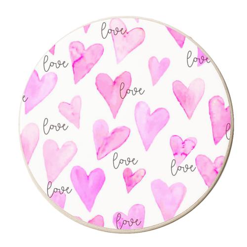 pink watercolor hearts - personalised beer coaster by Anastasios Konstantinidis