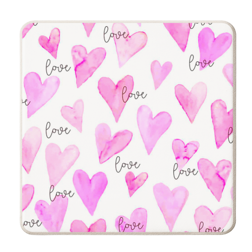 pink watercolor hearts - personalised beer coaster by Anastasios Konstantinidis
