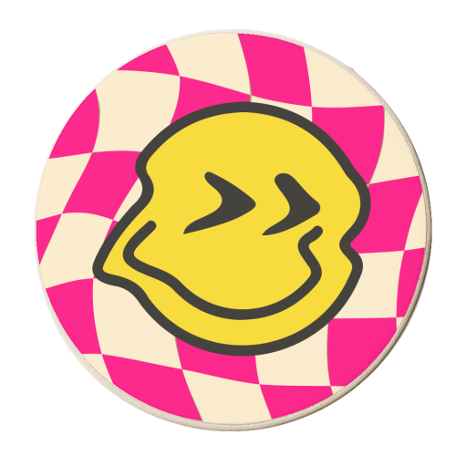 Pink Y2K Gen Z Smiley Bold Graphic Design Giftware - personalised beer coaster by AbiGoLucky