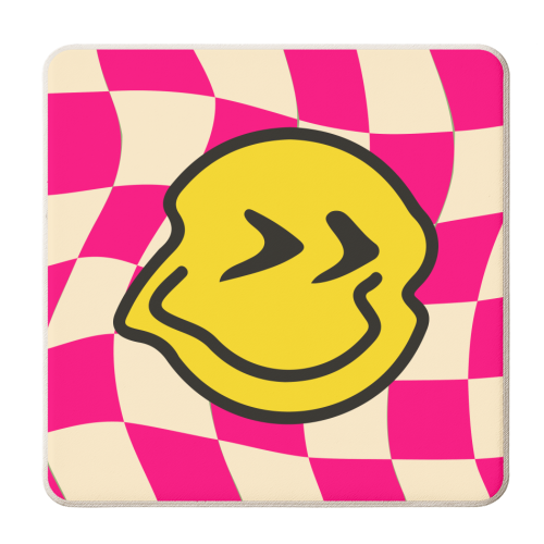 Pink Y2K Gen Z Smiley Bold Graphic Design Giftware - personalised beer coaster by AbiGoLucky