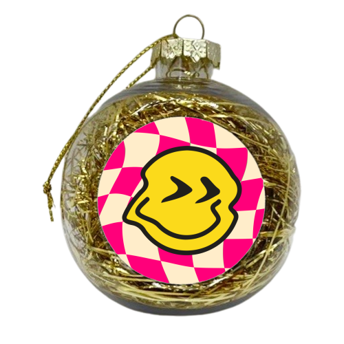 Pink Y2K Gen Z Smiley Bold Graphic Design Giftware - xmas bauble by AbiGoLucky