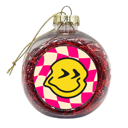 Pink Y2K Gen Z Smiley Bold Graphic Design Giftware - xmas bauble by AbiGoLucky