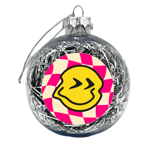 Pink Y2K Gen Z Smiley Bold Graphic Design Giftware - xmas bauble by AbiGoLucky