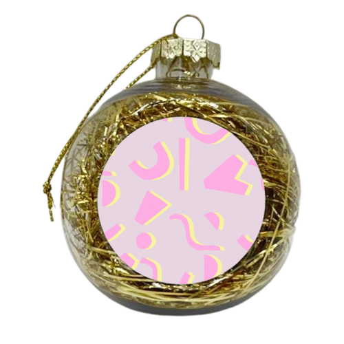 Pink + Yellow Geometric Pattern - xmas bauble by Louisa Sadler