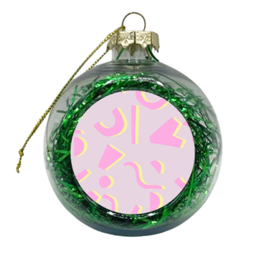 Pink + Yellow Geometric Pattern - xmas bauble by Louisa Sadler