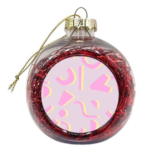 Pink + Yellow Geometric Pattern - xmas bauble by Louisa Sadler