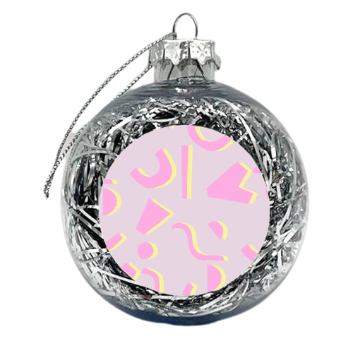 Pink + Yellow Geometric Pattern - xmas bauble by Louisa Sadler