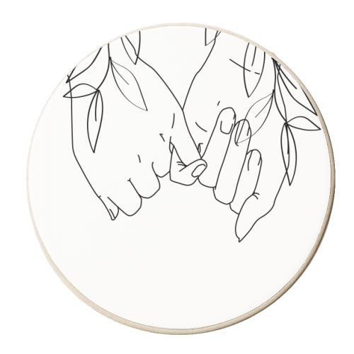 Pinky Promise Line Art with Leaves - personalised beer coaster by Toni Scott
