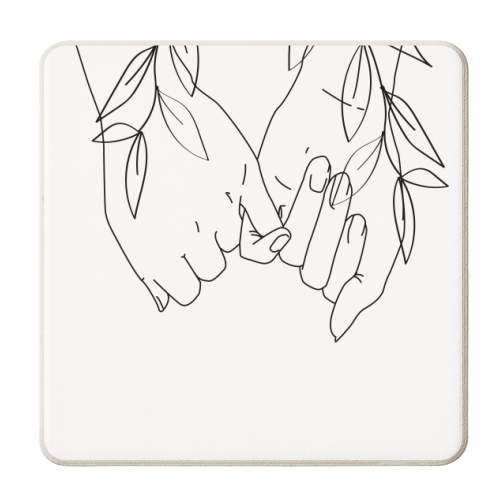 Pinky Promise Line Art with Leaves - personalised beer coaster by Toni Scott