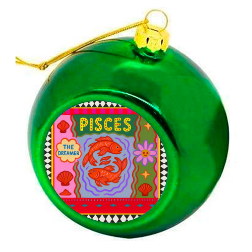 Pisces star sign - colourful christmas bauble by Wallace Elizabeth