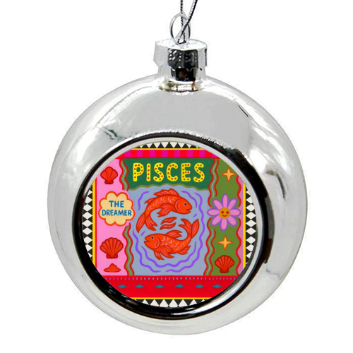Pisces star sign - colourful christmas bauble by Wallace Elizabeth