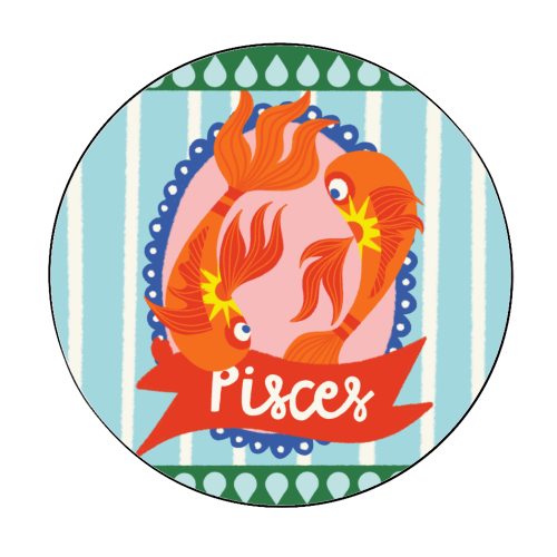 Pisces Star Sign Design - Circle Sticker by AbiGoLucky