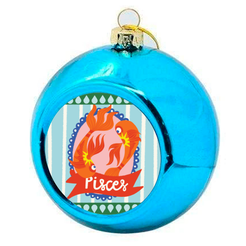Pisces Star Sign Design - colourful christmas bauble by AbiGoLucky