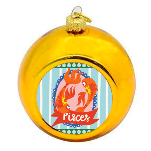 Pisces Star Sign Design - colourful christmas bauble by AbiGoLucky
