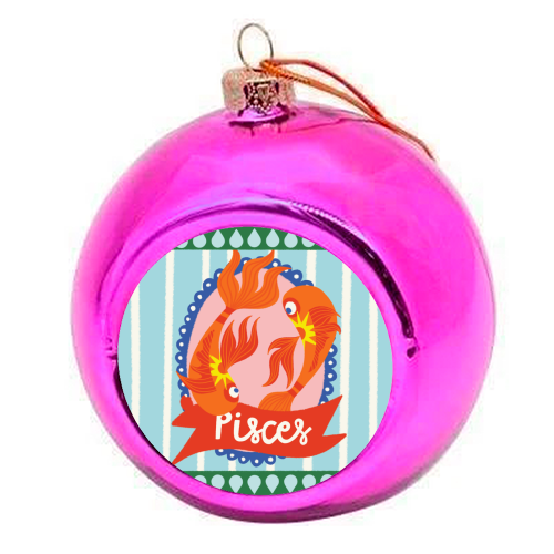 Pisces Star Sign Design - colourful christmas bauble by AbiGoLucky
