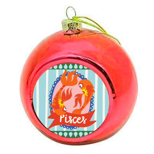 Pisces Star Sign Design - colourful christmas bauble by AbiGoLucky