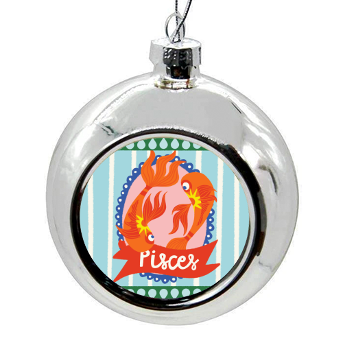 Pisces Star Sign Design - colourful christmas bauble by AbiGoLucky