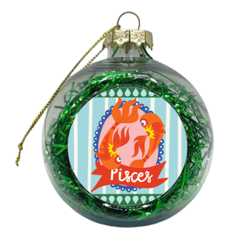Pisces Star Sign Design - xmas bauble by AbiGoLucky