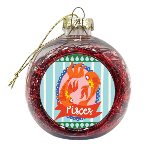 Pisces Star Sign Design - xmas bauble by AbiGoLucky