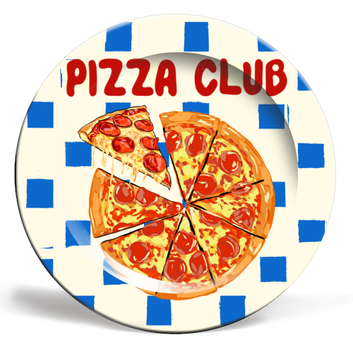 Pizza Club Cheesy Slice Pop Art - ceramic dinner plate by EZbie