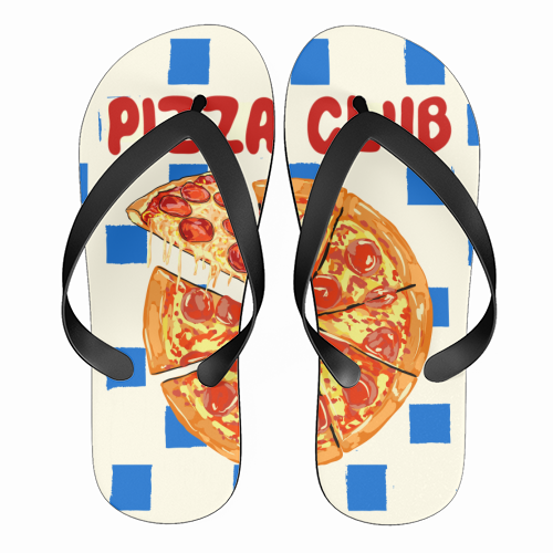 Pizza Club Cheesy Slice Pop Art - funny flip flops by EZbie