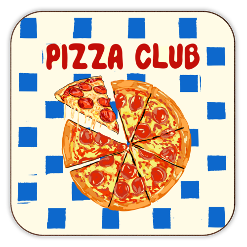 Pizza Club Cheesy Slice Pop Art - personalised beer coaster by EZbie