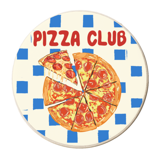 Pizza Club Cheesy Slice Pop Art - personalised beer coaster by EZbie
