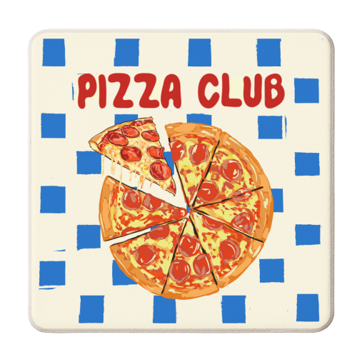 Pizza Club Cheesy Slice Pop Art - personalised beer coaster by EZbie