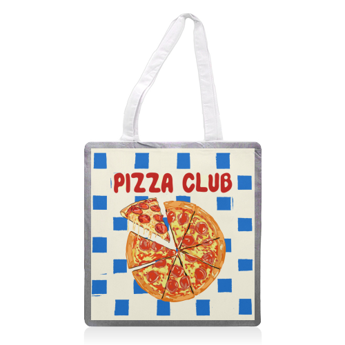 Pizza Club Cheesy Slice Pop Art - printed canvas tote bag by EZbie