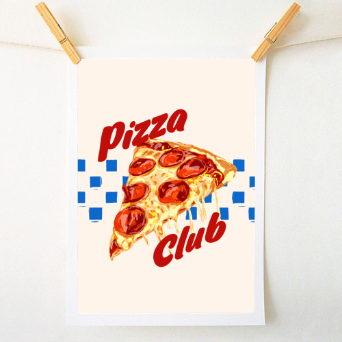 Pizza Club Retro Pepperoni Slice - A1 - A4 art print by EZbie