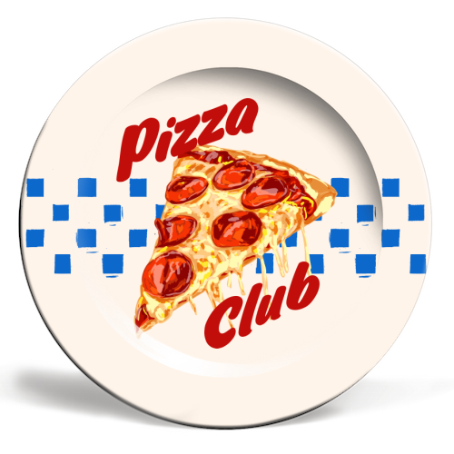 Pizza Club Retro Pepperoni Slice - ceramic dinner plate by EZbie
