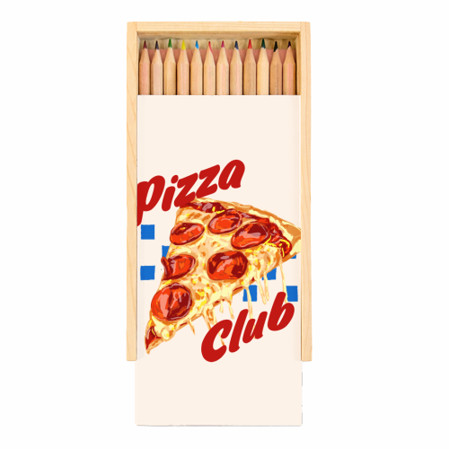 Pizza Club Retro Pepperoni Slice - Coloured Pencils with Box by EZbie