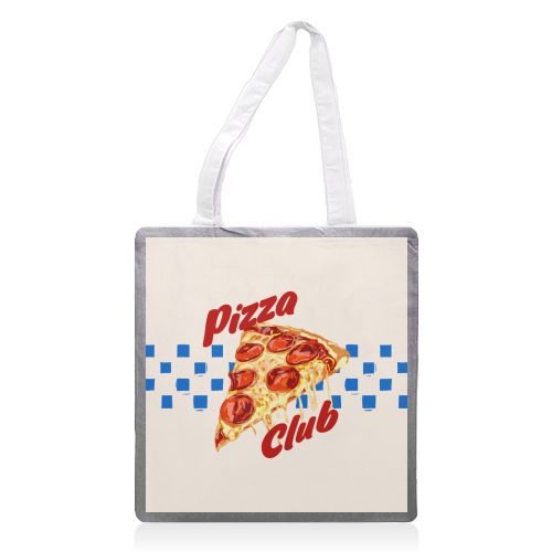 Pizza Club Retro Pepperoni Slice - printed canvas tote bag by EZbie