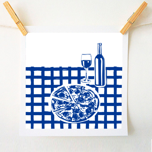 Pizza & Wine Night – Hand-Drawn Doodle Art - A1 - A4 art print by EZbie