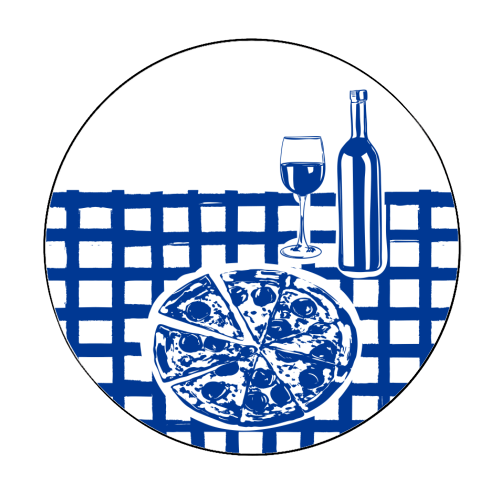 Pizza & Wine Night – Hand-Drawn Doodle Art - Circle Sticker by EZbie