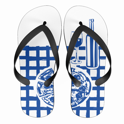 Pizza & Wine Night – Hand-Drawn Doodle Art - funny flip flops by EZbie