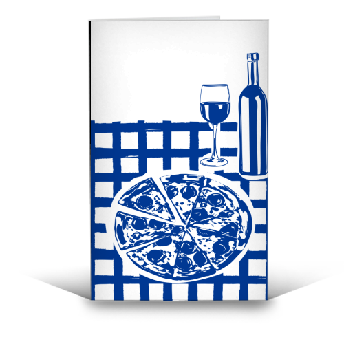 Pizza & Wine Night – Hand-Drawn Doodle Art - funny greeting card by EZbie