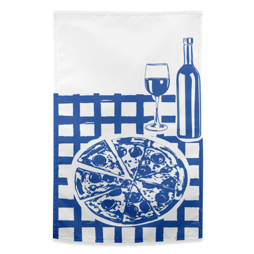 Pizza & Wine Night – Hand-Drawn Doodle Art - funny tea towel by EZbie