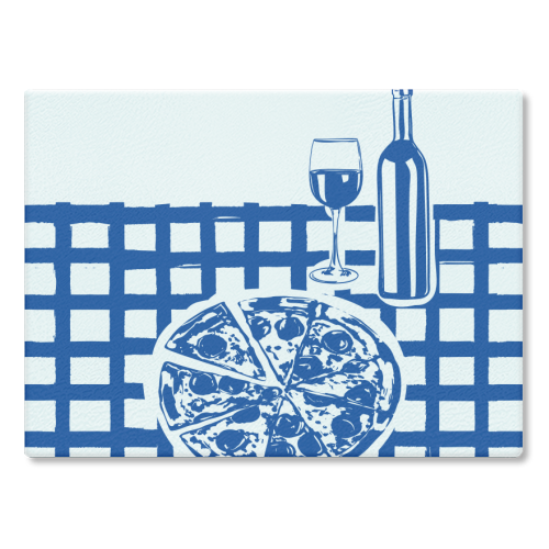 Pizza & Wine Night – Hand-Drawn Doodle Art - glass chopping board by EZbie