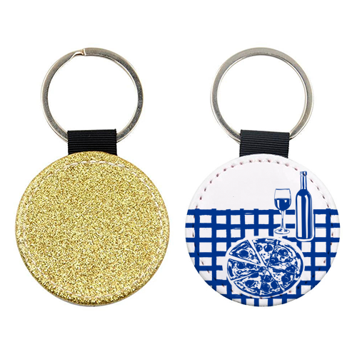 Pizza & Wine Night – Hand-Drawn Doodle Art - keyring by EZbie