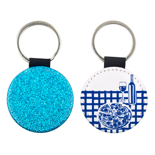 Pizza & Wine Night – Hand-Drawn Doodle Art - keyring by EZbie