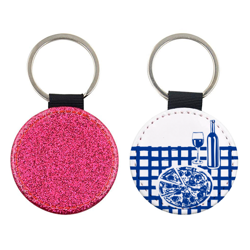 Pizza & Wine Night – Hand-Drawn Doodle Art - keyring by EZbie