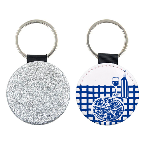 Pizza & Wine Night – Hand-Drawn Doodle Art - keyring by EZbie