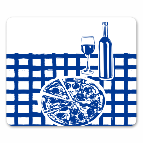 Pizza & Wine Night – Hand-Drawn Doodle Art - mouse mat by EZbie