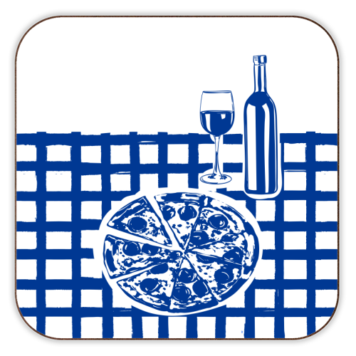 Pizza & Wine Night – Hand-Drawn Doodle Art - personalised beer coaster by EZbie