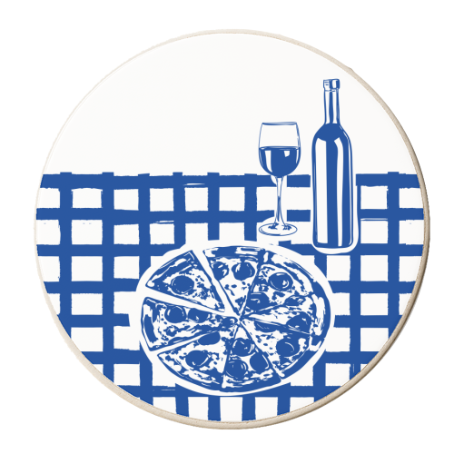 Pizza & Wine Night – Hand-Drawn Doodle Art - personalised beer coaster by EZbie