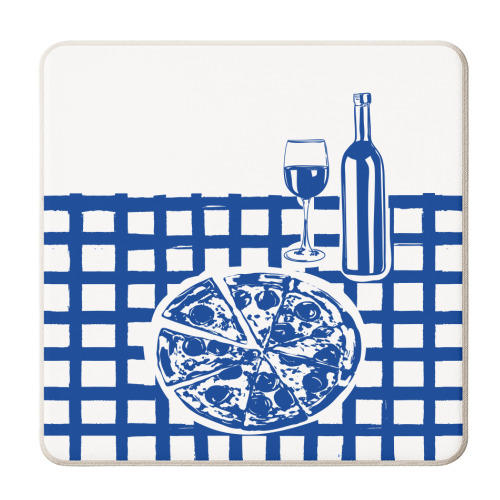 Pizza & Wine Night – Hand-Drawn Doodle Art - personalised beer coaster by EZbie
