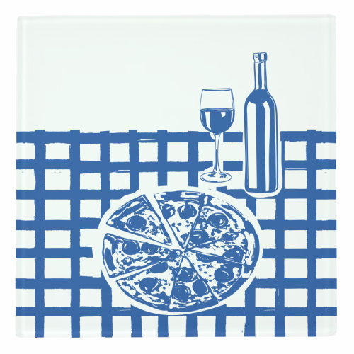 Pizza & Wine Night – Hand-Drawn Doodle Art - personalised beer coaster by EZbie