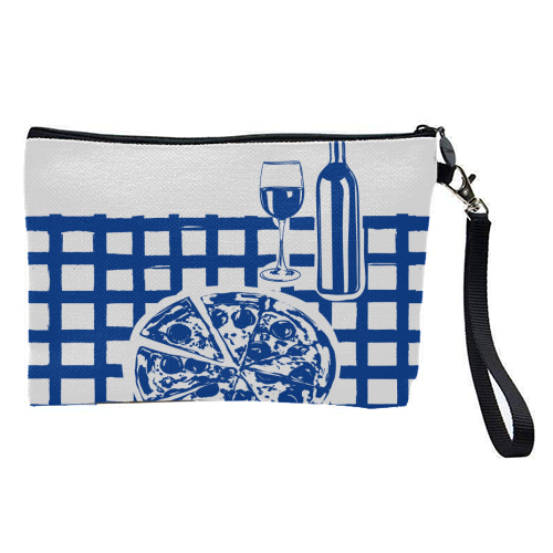 Pizza & Wine Night – Hand-Drawn Doodle Art - pretty makeup bag by EZbie